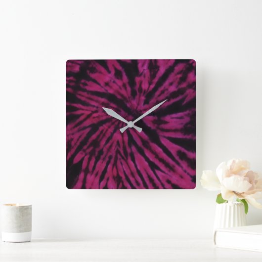 Tie-Dye Purple Pink Black Hippie Retro Pattern  スクエア壁時計 (ホーム)