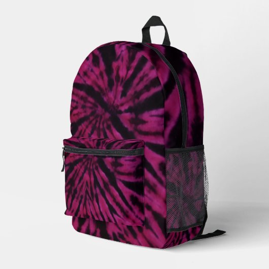 Tie-Dye Purple Pink Black Hippie Retro Pattern  プリントバックパック (裏面右端)