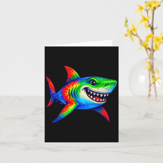 Tie-dye Shark Peace Sign Hipe  カード (黄色い花)