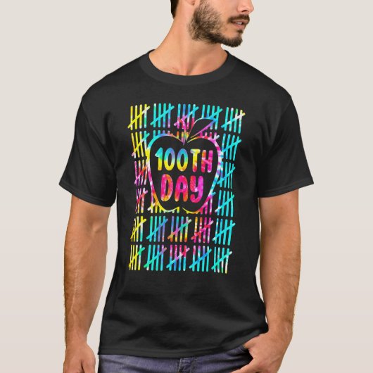 Tie Dye Tally Marks 100th Day Of School Teacher St Tシャツ (正面)