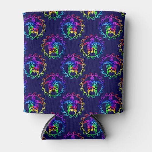 Tie Dye Tribal Turtle Moari Sun Blue 缶クーラー (正面)