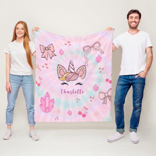 Tie Dye Unicorn Coquette Bow フリースブランケット (インサイチュ)