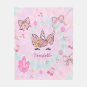 Tie Dye Unicorn Coquette Bow フリースブランケット (正面)