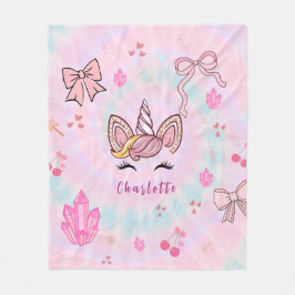  Tie Dye Unicorn Coquette Bow  フリースブランケット