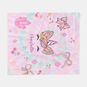 Tie Dye Unicorn Coquette Bow フリースブランケット (正面(横))