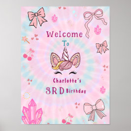 Tie Dye Unicorn Coquette Bow Birthday welcome sign ポスター