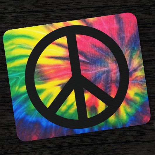 Tie Dyed Black Peace Sign マウスパッド