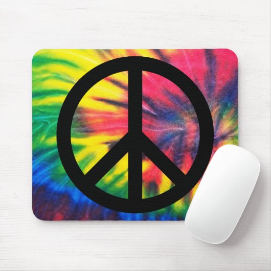 Tie Dyed Black Peace Sign マウスパッド (マウス)