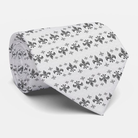 Tie Fleur-De-Lis White Small Pattern Adjusted ネクタイ (ロール)