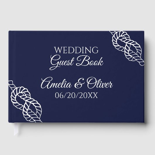 Tied The Knot Nautical Rope White & Navy Wedding ゲストブック (正面)