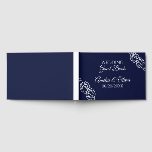 Tied The Knot Nautical Rope White & Navy Wedding ゲストブック (全面)