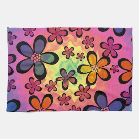 tiedyeの花柄 キッチンタオル (横)