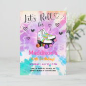 TieDyeローラースケートで滑るガール誕生日招待状。 招待状 (スタンド正面)