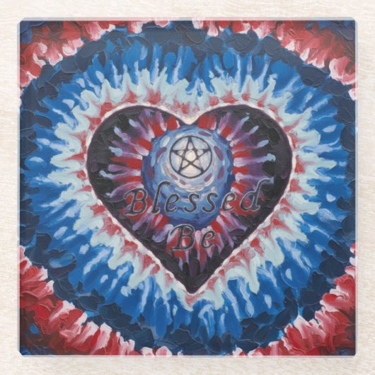 TieDyeHeart ガラスコースター (正面)