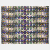 Tiffanyのステンドグラスのクレマチスの花柄の花 フリースブランケット (正面(横))