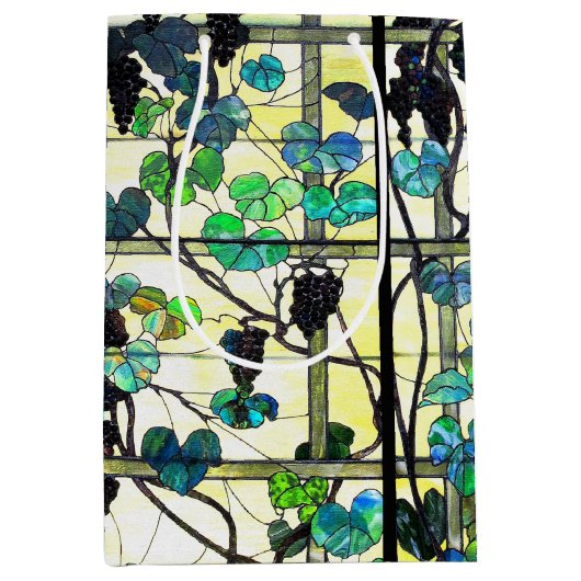 Tiffanyのステンドグラスのブドウ園のブドウのギフトバッグ ミディアムペーパーバッグ (正面)