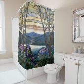 Tiffanyのステンドグラスのマグノリアのアイリスアールヌーボー シャワーカーテン (インサイチュ)