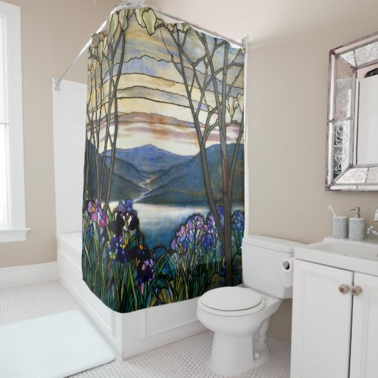 Tiffanyのステンドグラスのマグノリアのアイリスアールヌーボー シャワーカーテン (インサイチュ)