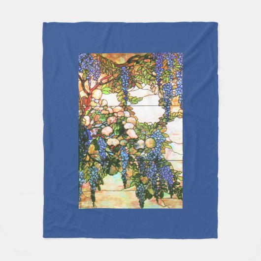 Tiffanyのステンドグラスの藤の花柄の花 フリースブランケット (正面)