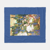 Tiffanyのステンドグラスの藤の花柄の花 フリースブランケット (正面(横))