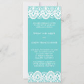 Tiffanyのティール(緑がかった色)の白いレースの結婚式招待状 招待状 (裏面)