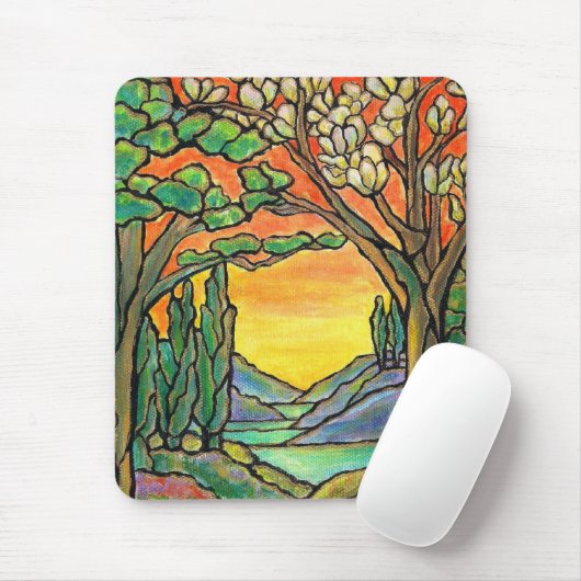 Tiffanyの景色のステンドグラスのデザインの芸術! マウスパッド (マウス)