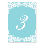 Tiffanyまたはミントの青くエレガントなレースの結婚式のテーブルカード テーブルナンバー (裏面)