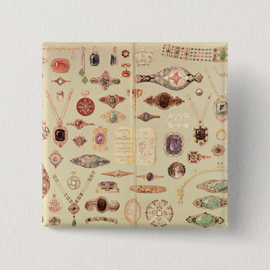 「Tiffanyカタログ」からの宝石類、1890年 缶バッジ (正面)