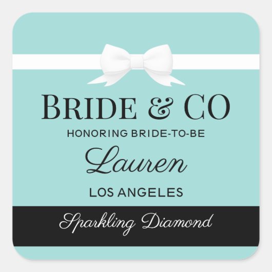 Tiffany Inspired Bride Sticker Favor Labels  スクエアシール (正面)