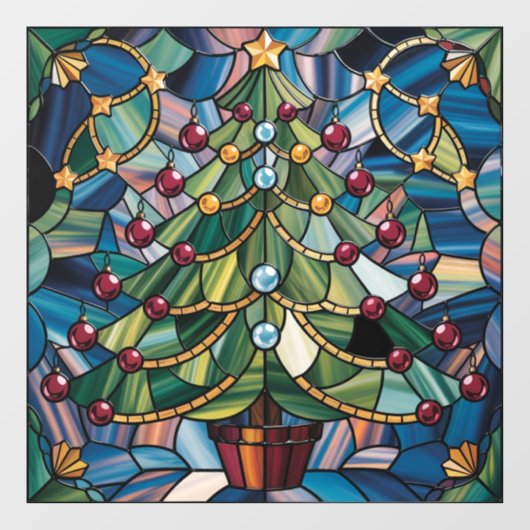 Tiffany-Style Stained Glass Christmas Tree ウィンドウサイン (シート)
