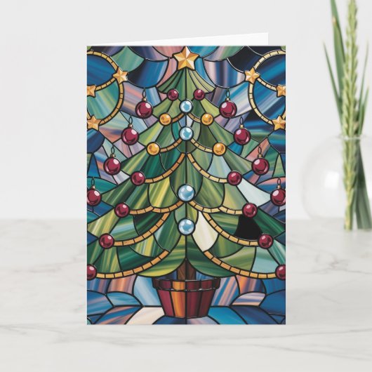 Tiffany-Style Stained Glass Christmas Tree カード (正面)