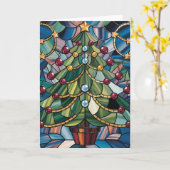Tiffany-Style Stained Glass Christmas Tree カード (黄色い花)