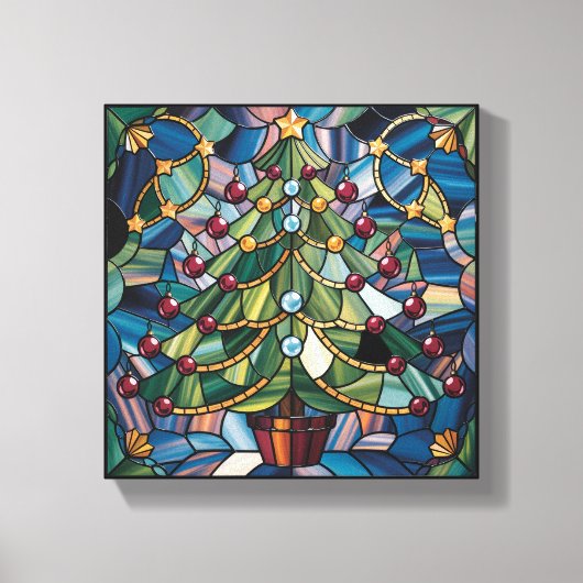 Tiffany-Style Stained Glass Christmas Tree キャンバスプリント (正面)