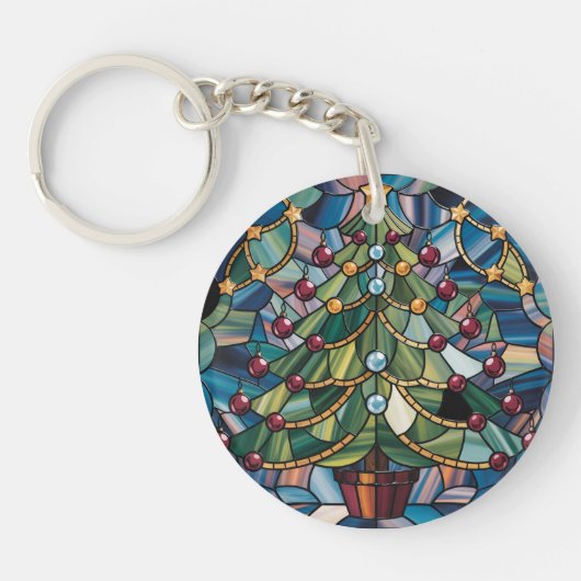Tiffany-Style Stained Glass Christmas Tree キーホルダー (正面)