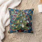 Tiffany-Style Stained Glass Christmas Tree クッション (ブランケット)