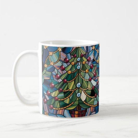 Tiffany-Style Stained Glass Christmas Tree コーヒーマグカップ (左)