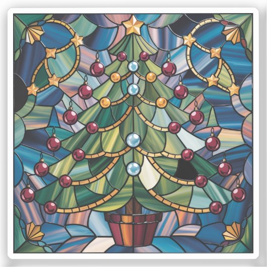Tiffany-Style Stained Glass Christmas Tree シール (正面)