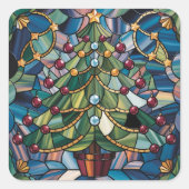 Tiffany-Style Stained Glass Christmas Tree スクエアシール (正面)