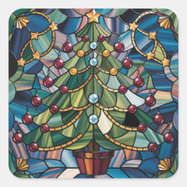 Tiffany-Style Stained Glass Christmas Tree スクエアシール