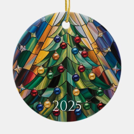 Tiffany-Style Stained Glass Christmas Tree セラミックオーナメント (正面)