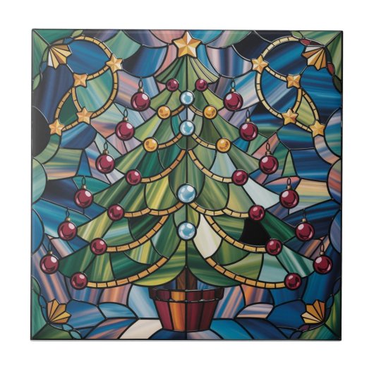 Tiffany-Style Stained Glass Christmas Tree タイル (正面)