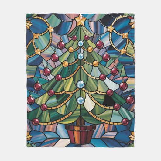 Tiffany-Style Stained Glass Christmas Tree フリースブランケット (正面)