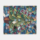 Tiffany-Style Stained Glass Christmas Tree フリースブランケット (正面(横))