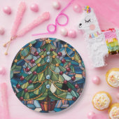 Tiffany-Style Stained Glass Christmas Tree ペーパープレート (パーティー)