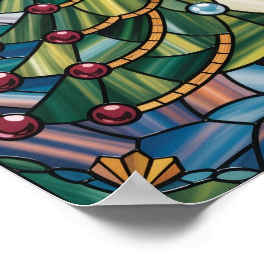 Tiffany-Style Stained Glass Christmas Tree ポスター (角)