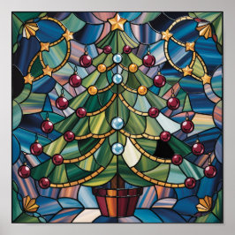 Tiffany-Style Stained Glass Christmas Tree ポスター