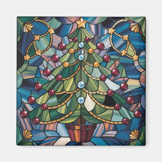 Tiffany-Style Stained Glass Christmas Tree マグネット (正面)