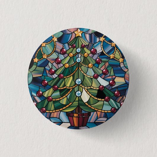 Tiffany-Style Stained Glass Christmas Tree 缶バッジ (正面)