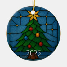 Tiffany Style Stained Glass Christmas Tree Design 