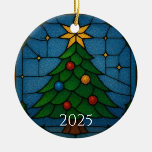 Tiffany Style Stained Glass Christmas Tree Design  セラミックオーナメント (正面)